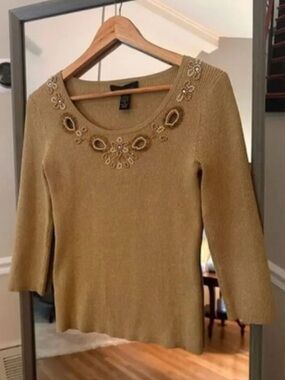 Cable and Gauge Silk Metallic Beaded Sweater Small
